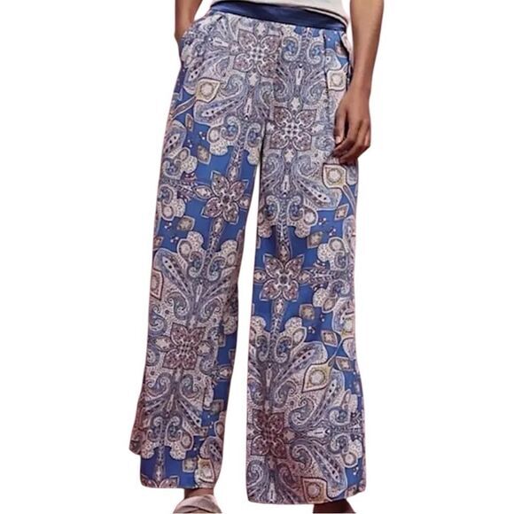 Elevenses Anthropologie Blue Paisley Wide-Leg‎ Palazzo Pants Size XS - Picture 1 of 15